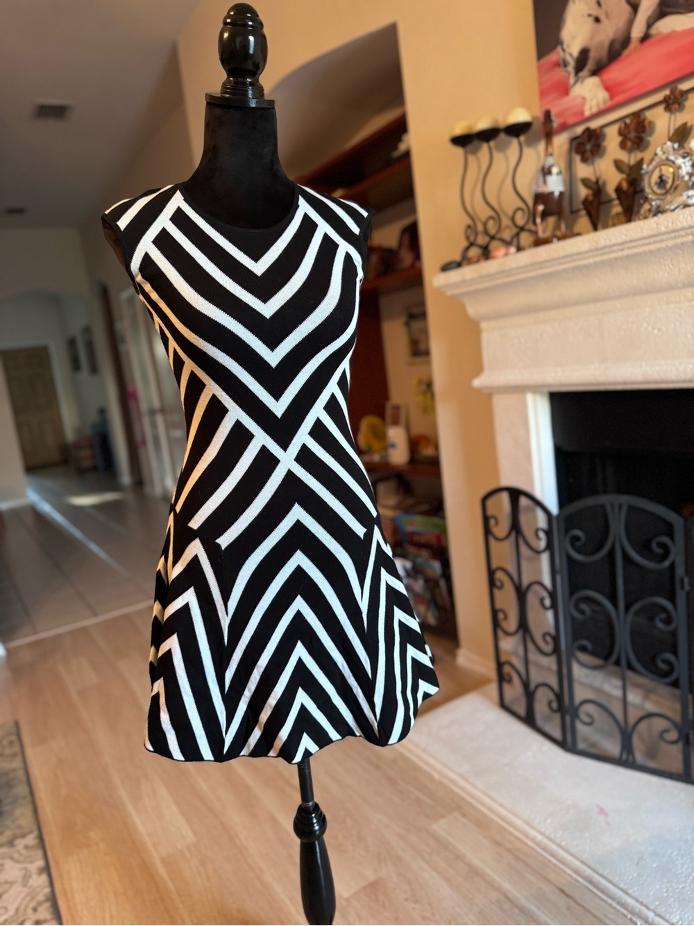 Banana Republic Black and White Chevron Fit-and-Flare Dress